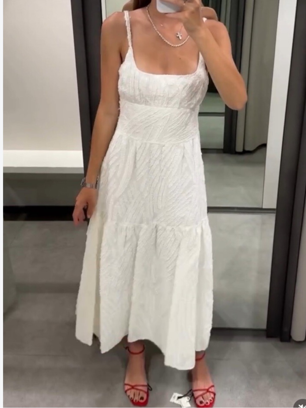 Zara Textured White Midi dress